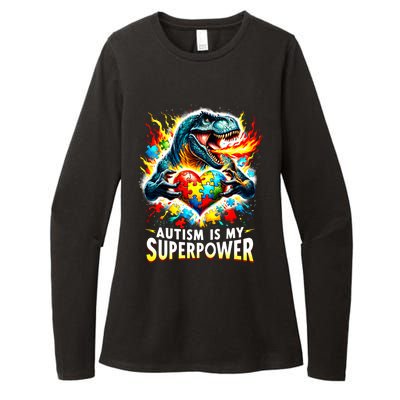 Autism Is My Superpower Puzzle Dinosaur T Rex Autism Month Gift Womens CVC Long Sleeve Shirt