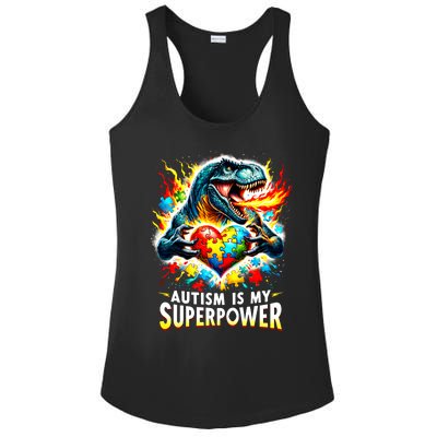 Autism Is My Superpower Puzzle Dinosaur T Rex Autism Month Gift Ladies PosiCharge Competitor Racerback Tank