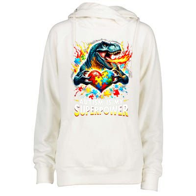 Autism Is My Superpower Puzzle Dinosaur T Rex Autism Month Gift Womens Funnel Neck Pullover Hood