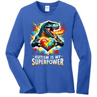 Autism Is My Superpower Puzzle Dinosaur T Rex Autism Month Gift Ladies Long Sleeve Shirt