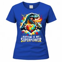 Autism Is My Superpower Puzzle Dinosaur T Rex Autism Month Gift Women's T-Shirt