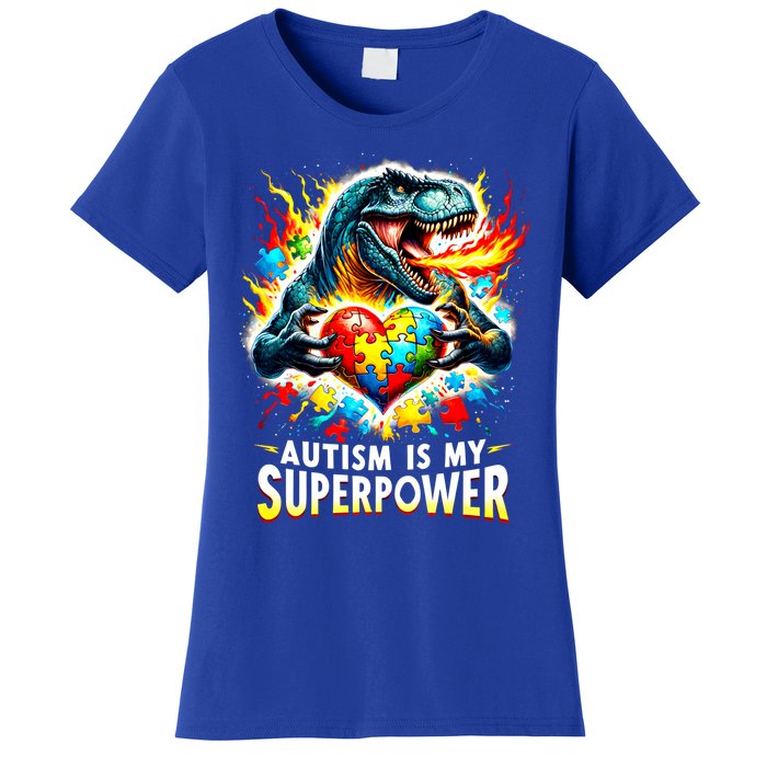 Autism Is My Superpower Puzzle Dinosaur T Rex Autism Month Gift Women's T-Shirt