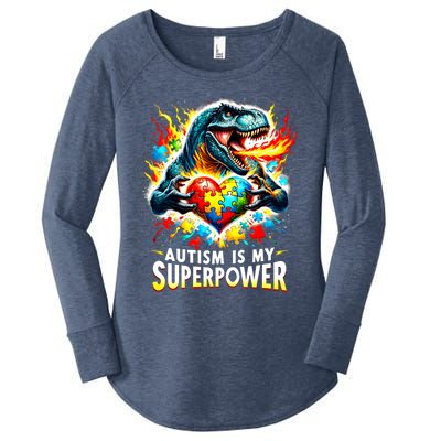 Autism Is My Superpower Puzzle Dinosaur T Rex Autism Month Gift Women's Perfect Tri Tunic Long Sleeve Shirt