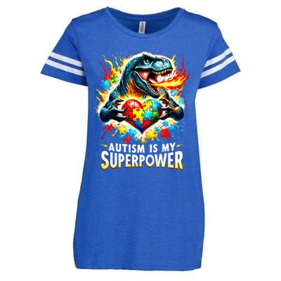 Autism Is My Superpower Puzzle Dinosaur T Rex Autism Month Gift Enza Ladies Jersey Football T-Shirt