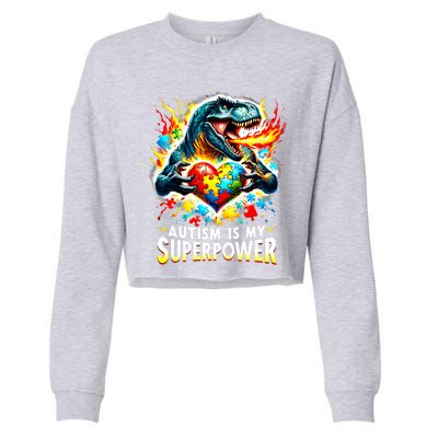 Autism Is My Superpower Puzzle Dinosaur T Rex Autism Month Gift Cropped Pullover Crew