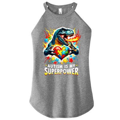 Autism Is My Superpower Puzzle Dinosaur T Rex Autism Month Gift Women's Perfect Tri Rocker Tank