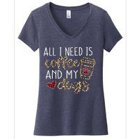 All I Need Is Coffee And My Dog Funny Dog Mom Coffee Lover Women's V-Neck T-Shirt