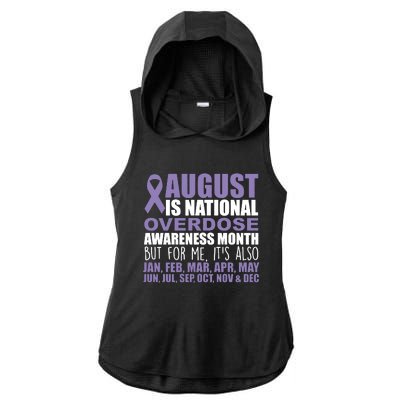 August Is National Overdose Awareness Month Purple Ribbon Ladies PosiCharge Tri-Blend Wicking Draft Hoodie Tank