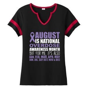 August Is National Overdose Awareness Month Purple Ribbon Ladies Halftime Notch Neck Tee