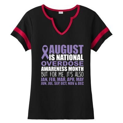 August Is National Overdose Awareness Month Purple Ribbon Ladies Halftime Notch Neck Tee