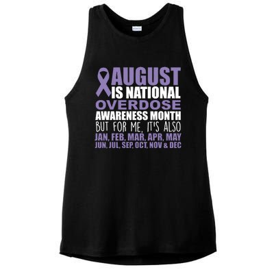 August Is National Overdose Awareness Month Purple Ribbon Ladies PosiCharge Tri-Blend Wicking Tank