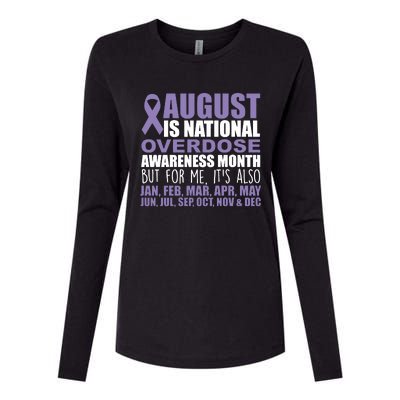 August Is National Overdose Awareness Month Purple Ribbon Womens Cotton Relaxed Long Sleeve T-Shirt