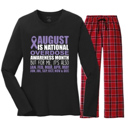 August Is National Overdose Awareness Month Purple Ribbon Women's Long Sleeve Flannel Pajama Set 