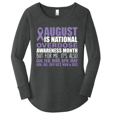 August Is National Overdose Awareness Month Purple Ribbon Women's Perfect Tri Tunic Long Sleeve Shirt