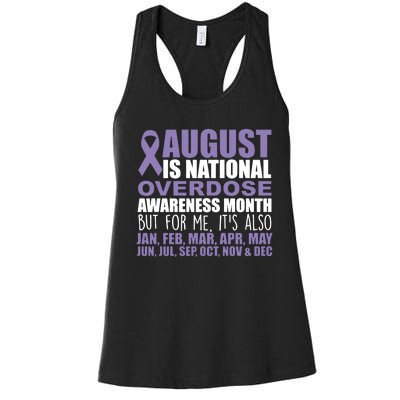 August Is National Overdose Awareness Month Purple Ribbon Women's Racerback Tank