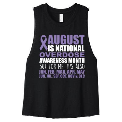 August Is National Overdose Awareness Month Purple Ribbon Women's Racerback Cropped Tank