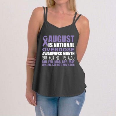 August Is National Overdose Awareness Month Purple Ribbon Women's Strappy Tank