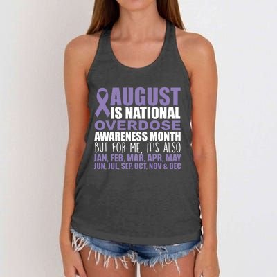 August Is National Overdose Awareness Month Purple Ribbon Women's Knotted Racerback Tank