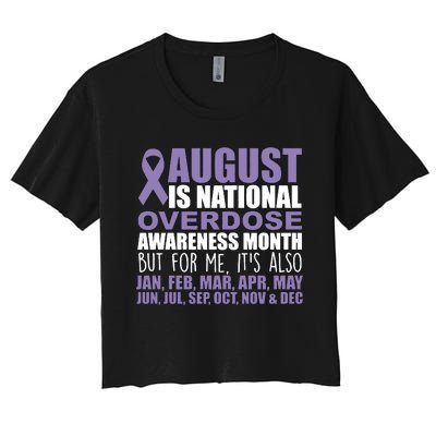 August Is National Overdose Awareness Month Purple Ribbon Women's Crop Top Tee