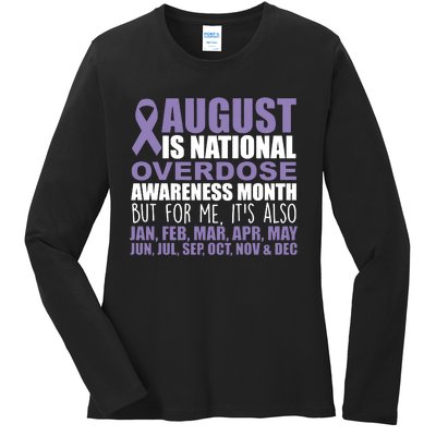 August Is National Overdose Awareness Month Purple Ribbon Ladies Long Sleeve Shirt