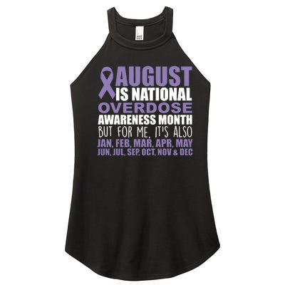 August Is National Overdose Awareness Month Purple Ribbon Women's Perfect Tri Rocker Tank