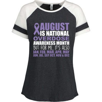 August Is National Overdose Awareness Month Purple Ribbon Enza Ladies Jersey Colorblock Tee