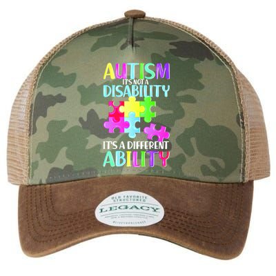 Autism It's Not A Disability It's An Ability Awareness Puzzle Legacy Tie Dye Trucker Hat