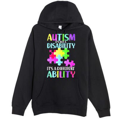 Autism It's Not A Disability It's An Ability Awareness Puzzle Premium Pullover Hoodie