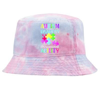 Autism It's Not A Disability It's An Ability Awareness Puzzle Tie-Dyed Bucket Hat