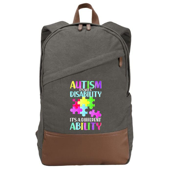 Autism It's Not A Disability It's An Ability Awareness Puzzle Cotton Canvas Backpack