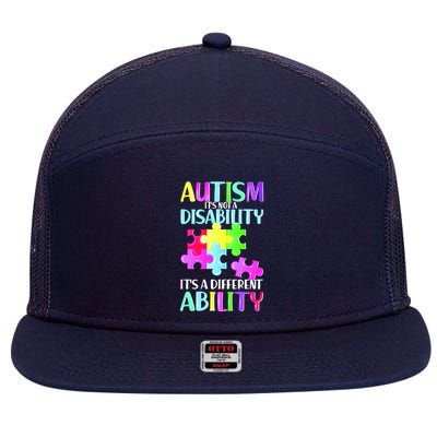 Autism It's Not A Disability It's An Ability Awareness Puzzle 7 Panel Mesh Trucker Snapback Hat