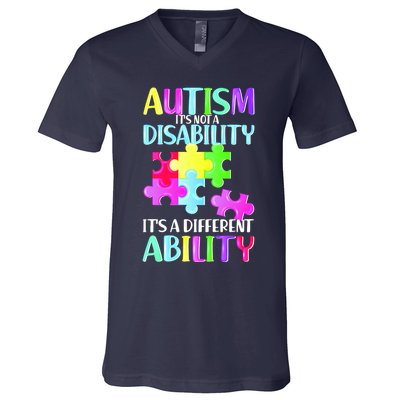 Autism It's Not A Disability It's An Ability Awareness Puzzle V-Neck T-Shirt
