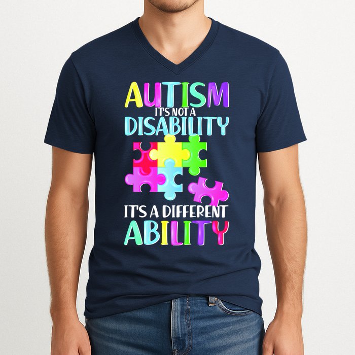 Autism It's Not A Disability It's An Ability Awareness Puzzle V-Neck T-Shirt