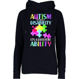 Autism It's Not A Disability It's An Ability Awareness Puzzle Womens Funnel Neck Pullover Hood