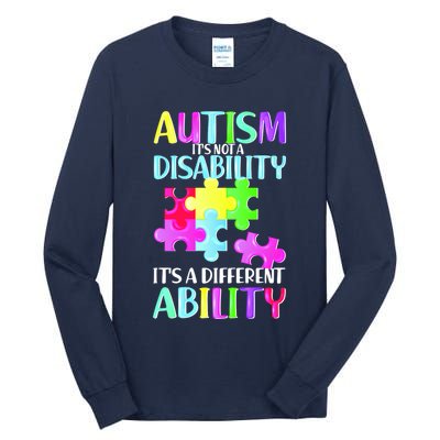 Autism It's Not A Disability It's An Ability Awareness Puzzle Tall Long Sleeve T-Shirt