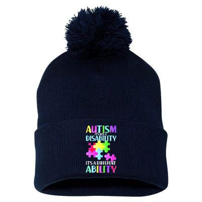 Autism It's Not A Disability It's An Ability Awareness Puzzle Pom Pom 12in Knit Beanie