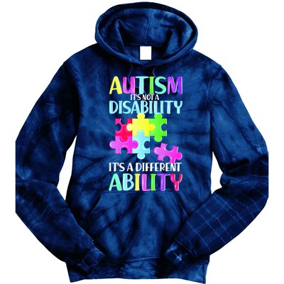 Autism It's Not A Disability It's An Ability Awareness Puzzle Tie Dye Hoodie