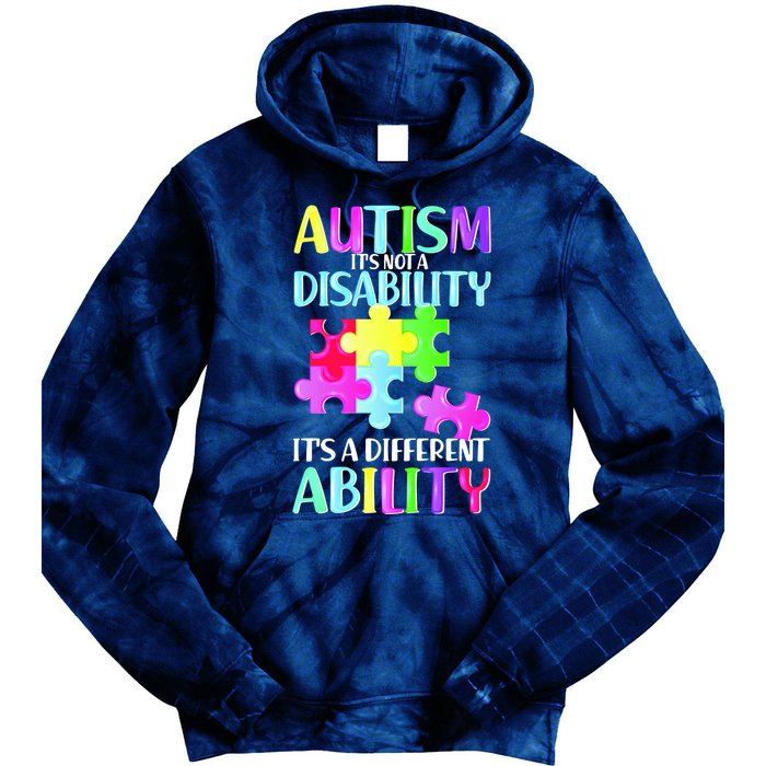 Autism It's Not A Disability It's An Ability Awareness Puzzle Tie Dye Hoodie