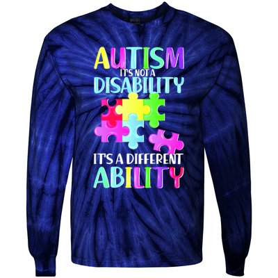 Autism It's Not A Disability It's An Ability Awareness Puzzle Tie-Dye Long Sleeve Shirt