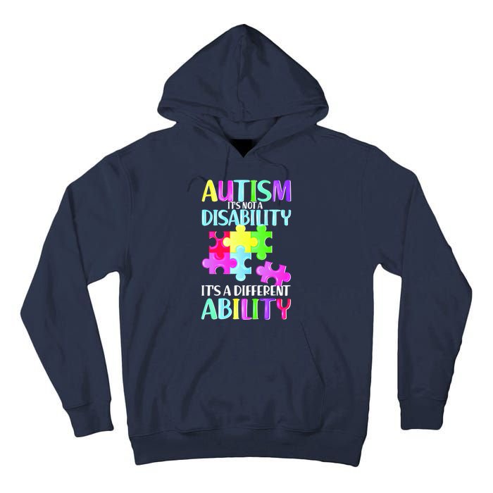 Autism It's Not A Disability It's An Ability Awareness Puzzle Tall Hoodie