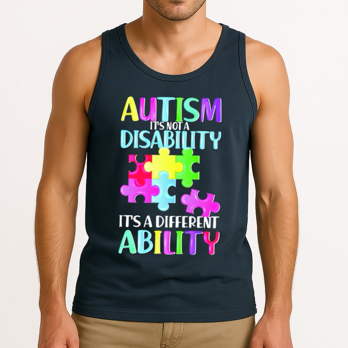 Autism It's Not A Disability It's An Ability Awareness Puzzle Tank Top