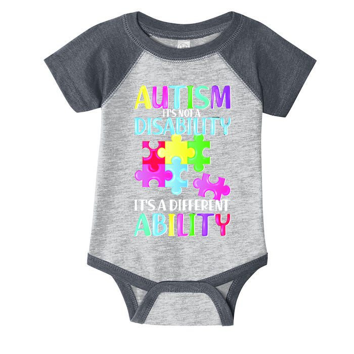 Autism It's Not A Disability It's An Ability Awareness Puzzle Infant Baby Jersey Bodysuit