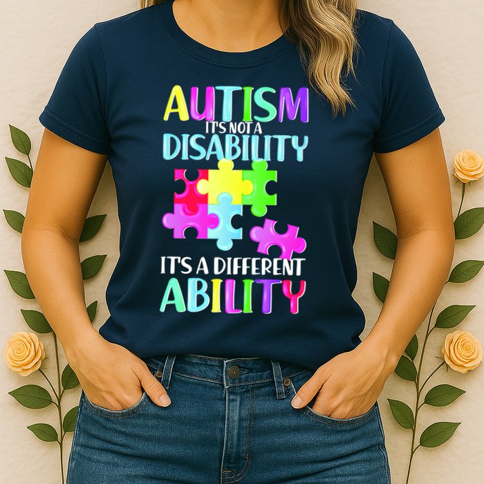 Autism It's Not A Disability It's An Ability Awareness Puzzle Womens T-Shirt