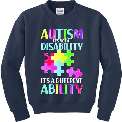 Autism It's Not A Disability It's An Ability Awareness Puzzle Kids Sweatshirt