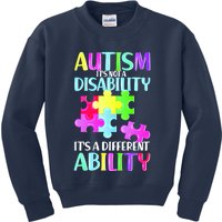 Autism It's Not A Disability It's An Ability Awareness Puzzle Kids Sweatshirt