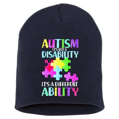 Autism It's Not A Disability It's An Ability Awareness Puzzle Short Acrylic Beanie