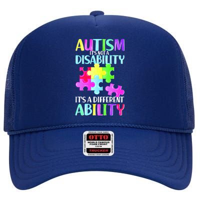 Autism It's Not A Disability It's An Ability Awareness Puzzle High Crown Mesh Back Trucker Hat