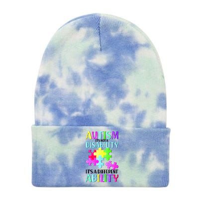 Autism It's Not A Disability It's An Ability Awareness Puzzle Tie Dye 12in Knit Beanie