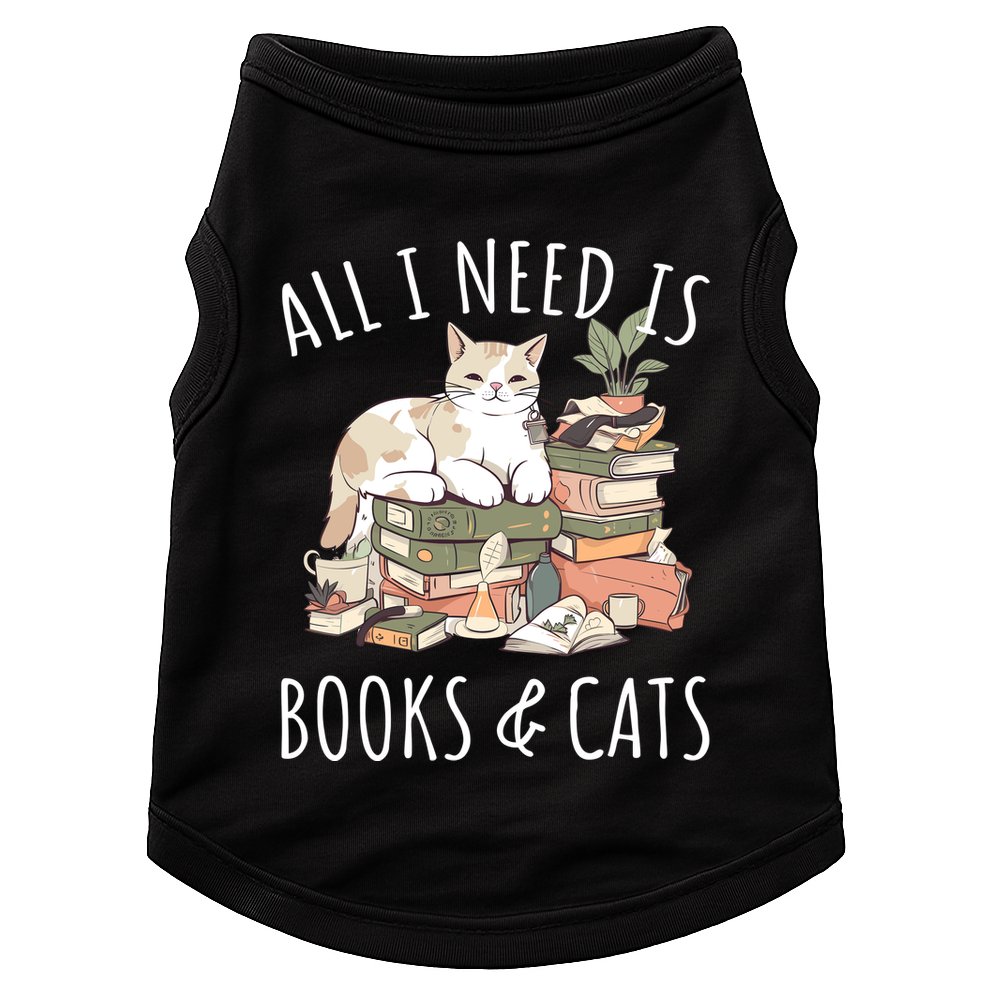 All I Need Is Books & Cats Women Reading Cat Lover Doggie Tank