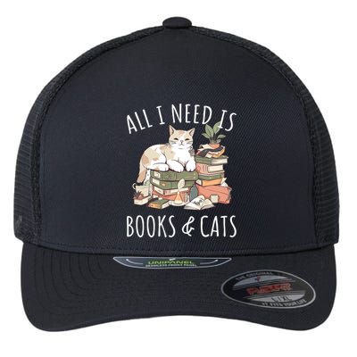 All I Need Is Books & Cats Women Reading Cat Lover Flexfit Unipanel Trucker Cap